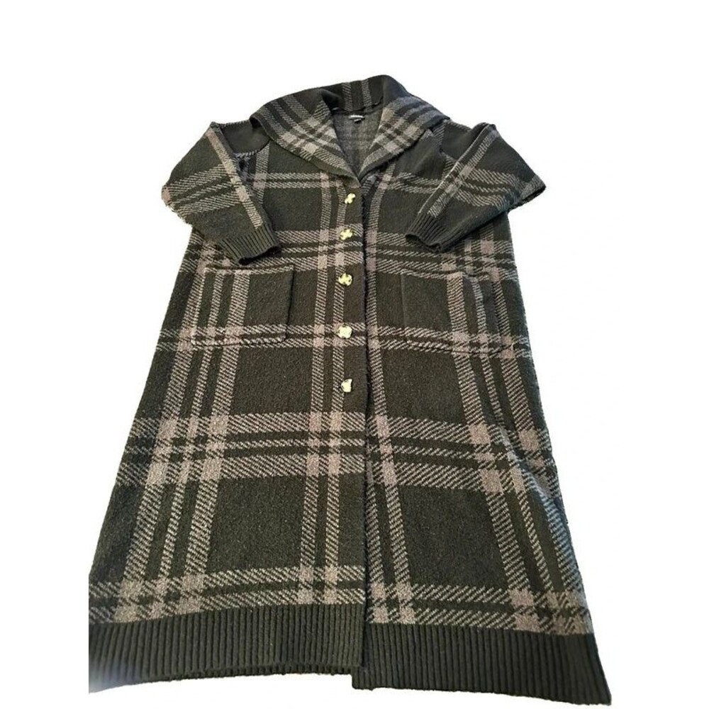 Torrid Coatigan Sweater Coat Size 1 14/16 Grey Plaid Long Cardigan Button Front